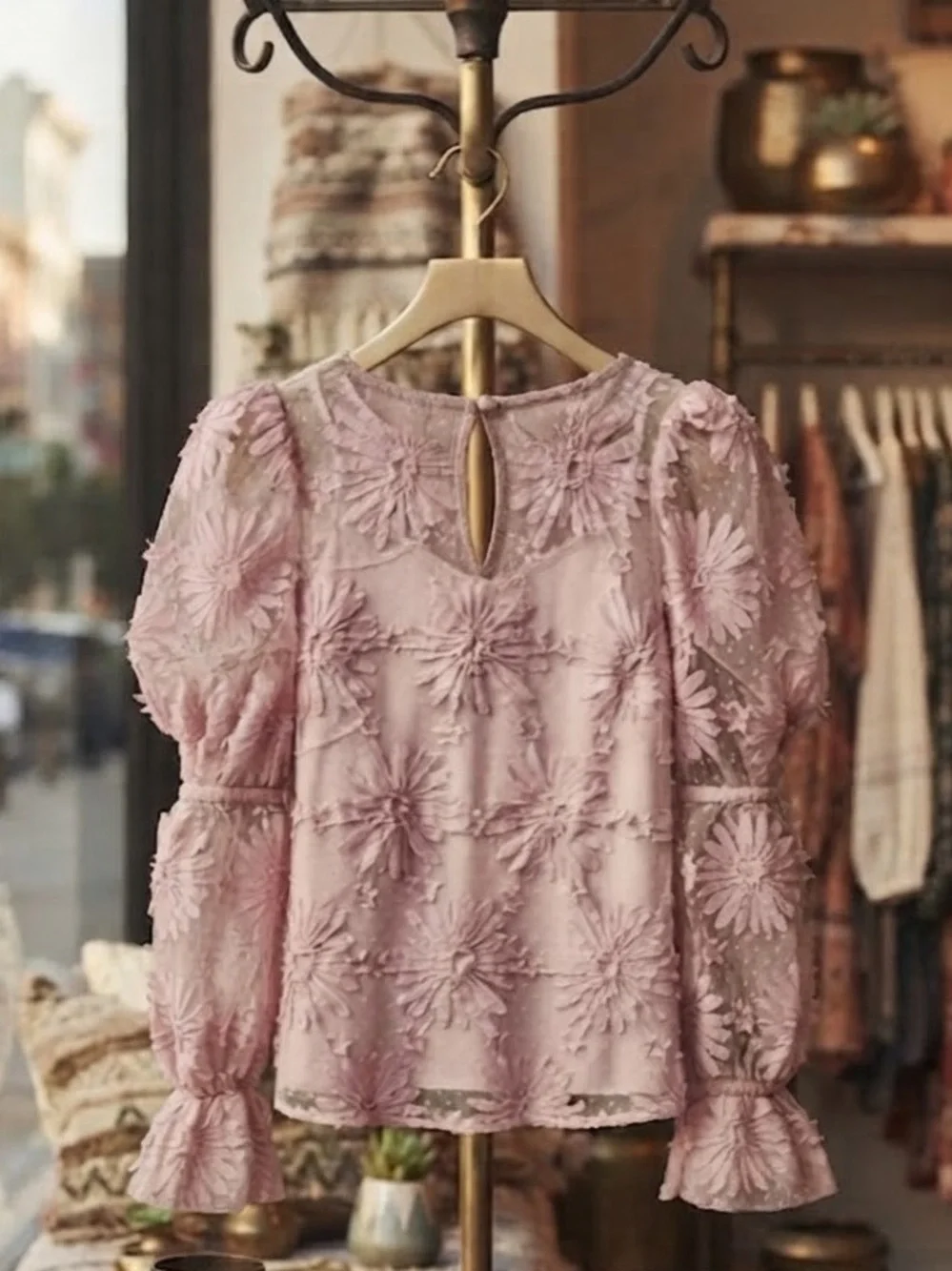 NWT Anthropologie Eva Franco Pink Lace Floral Boho Blouse Size Medium